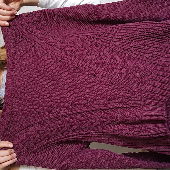 Crop Cable Knit Sweater Burgundy Pink Cotton Blend SO Heritage - Picture 7 of 8